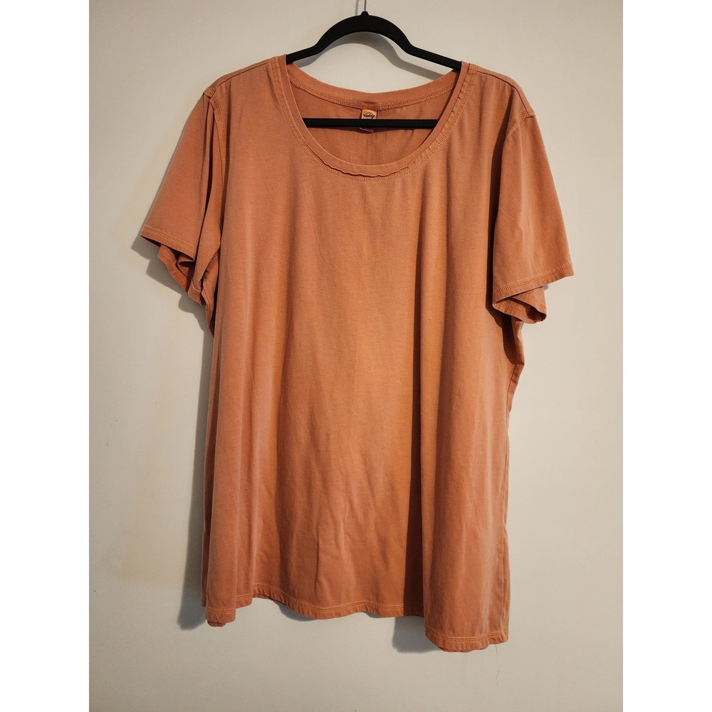 Kavio Women 2XL Peach Orange Scoop Neck Short Sleeve T-Shirt Cotton Blend